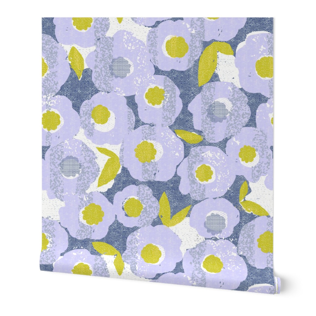 Spring Blooms in the Rain - Periwinkle Wallpaper, 2'x9', Prepasted Removable Smooth, Purple