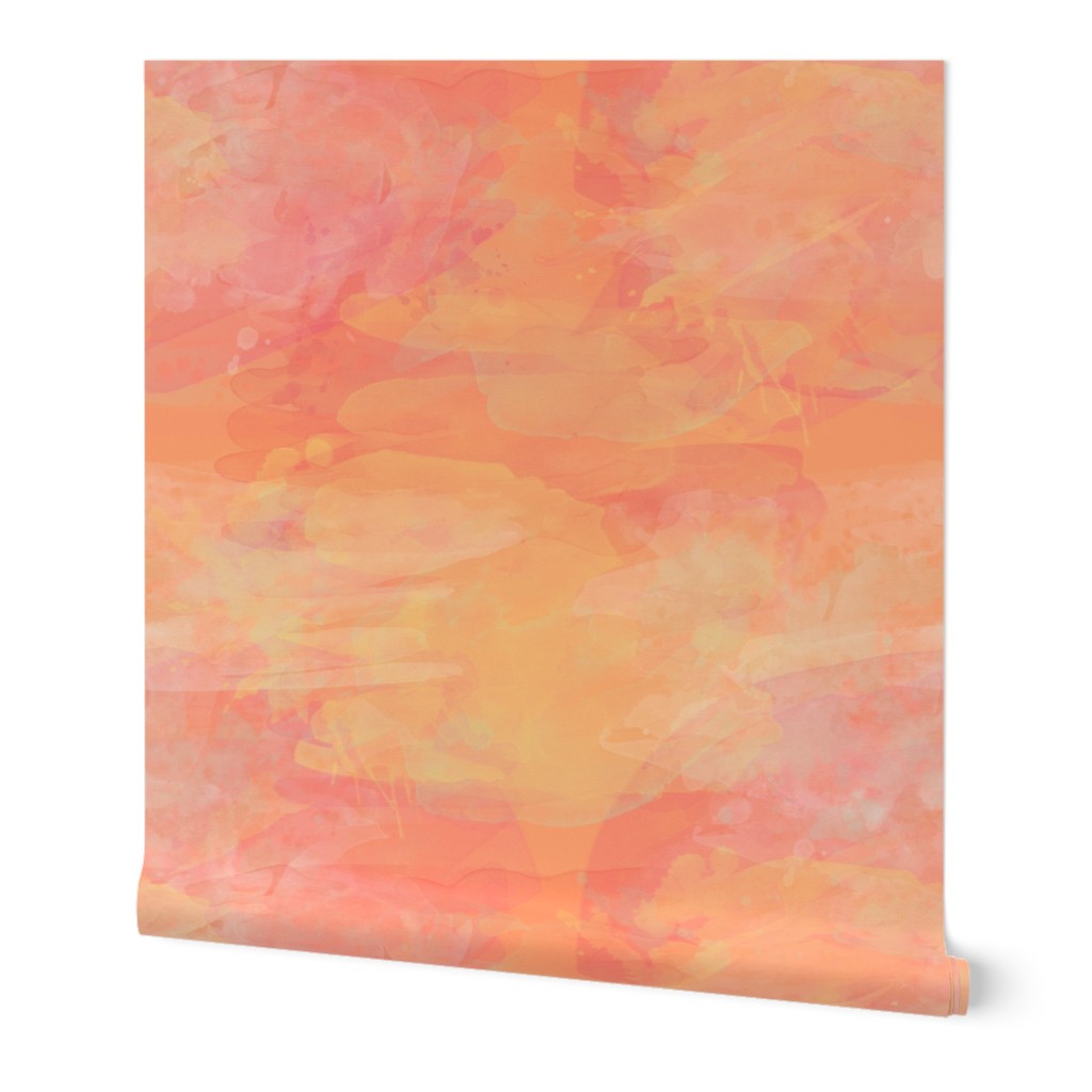 Watercolor Sunset - Warm Wallpaper, 2'x12', Prepasted Removable Smooth, Pink
