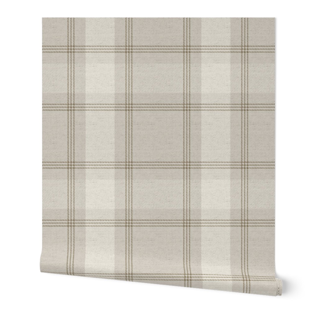 Light Tan Plaid on Texture Wallpaper, 2'x9', Prepasted Removable Smooth, Beige