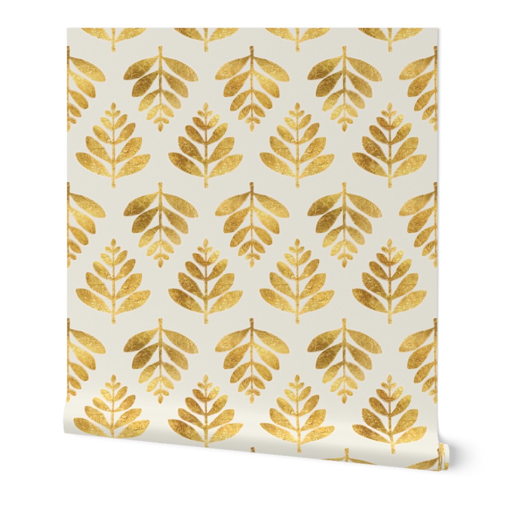 Lau Leaf - Gold Wallpaper, Test Swatch (2' x 1'), Prepasted Removable Smooth, Yellow
