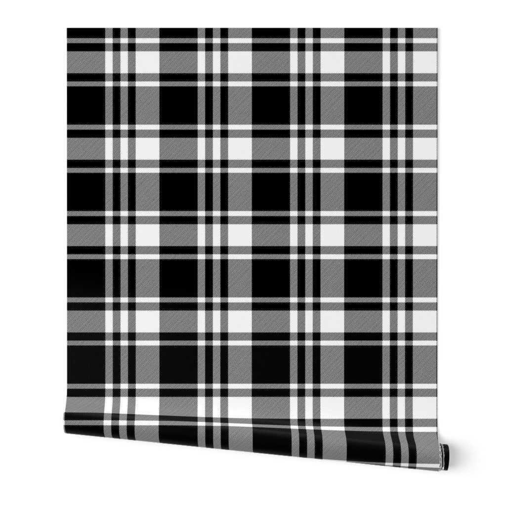 Happy Camper Plaid - Black and White Wallpaper, 2'x12', Prepasted Removable Smooth, Black