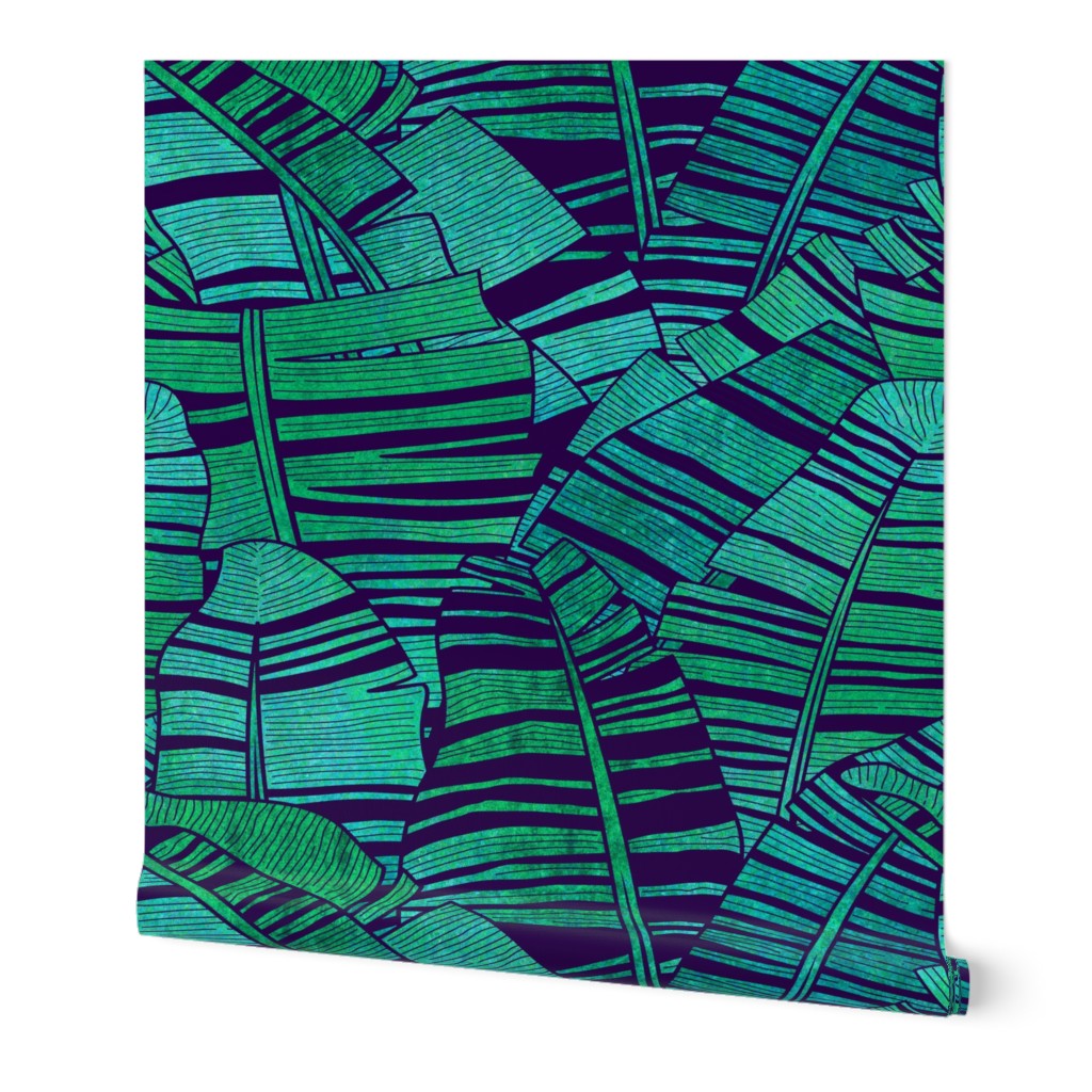 Tropical Banana Leaves Abstract - Green Wallpaper, 2'x9', Prepasted Removable Smooth, Green