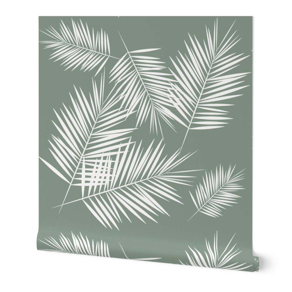 Palm Leaf Leaves - Green Wallpaper, 2'x12', Prepasted Removable Smooth, Green