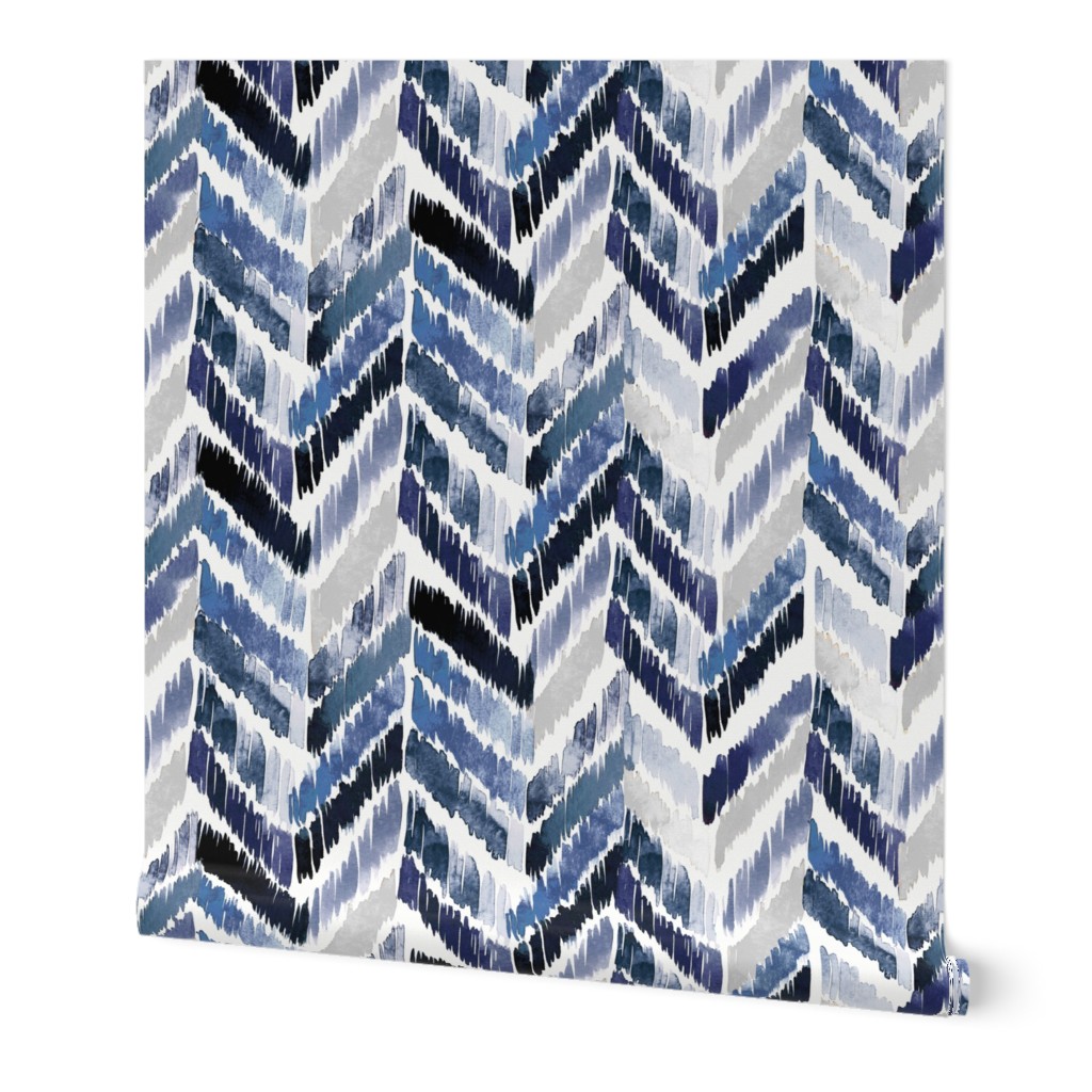 Tropical Ikat - Indigo Wallpaper, 2'x3', Prepasted Removable Smooth, Blue
