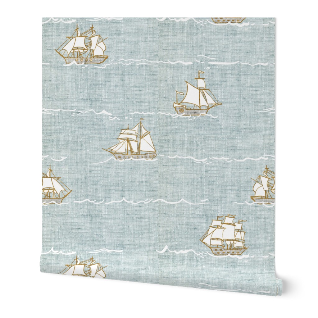 Fable Fleet - Blue Wallpaper, 2'x3', Prepasted Removable Smooth, Blue
