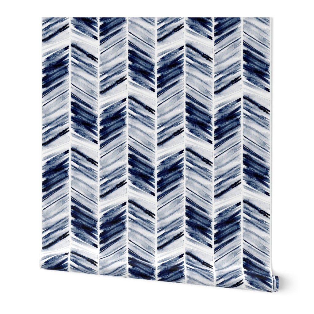Watercolor Feather - Navy Blue Wallpaper, 2'x9', Prepasted Removable Smooth, Blue