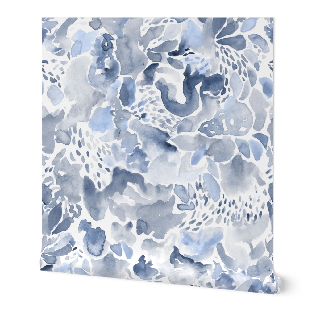 Happy Abstract Watercolor Wallpaper, 2'x3', Prepasted Removable Smooth, Blue