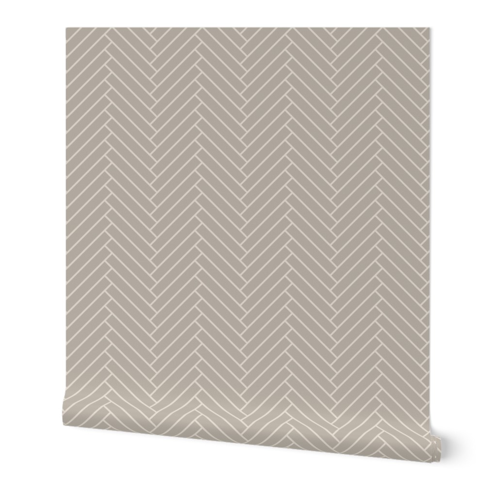 Herringbone - Greige Wallpaper, 2'x12', Prepasted Removable Smooth, Beige