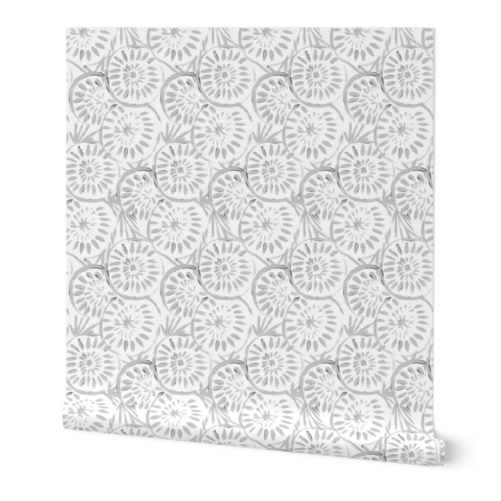 Medallions - Gray and White Wallpaper, 2'x3', Prepasted Removable Smooth, Gray