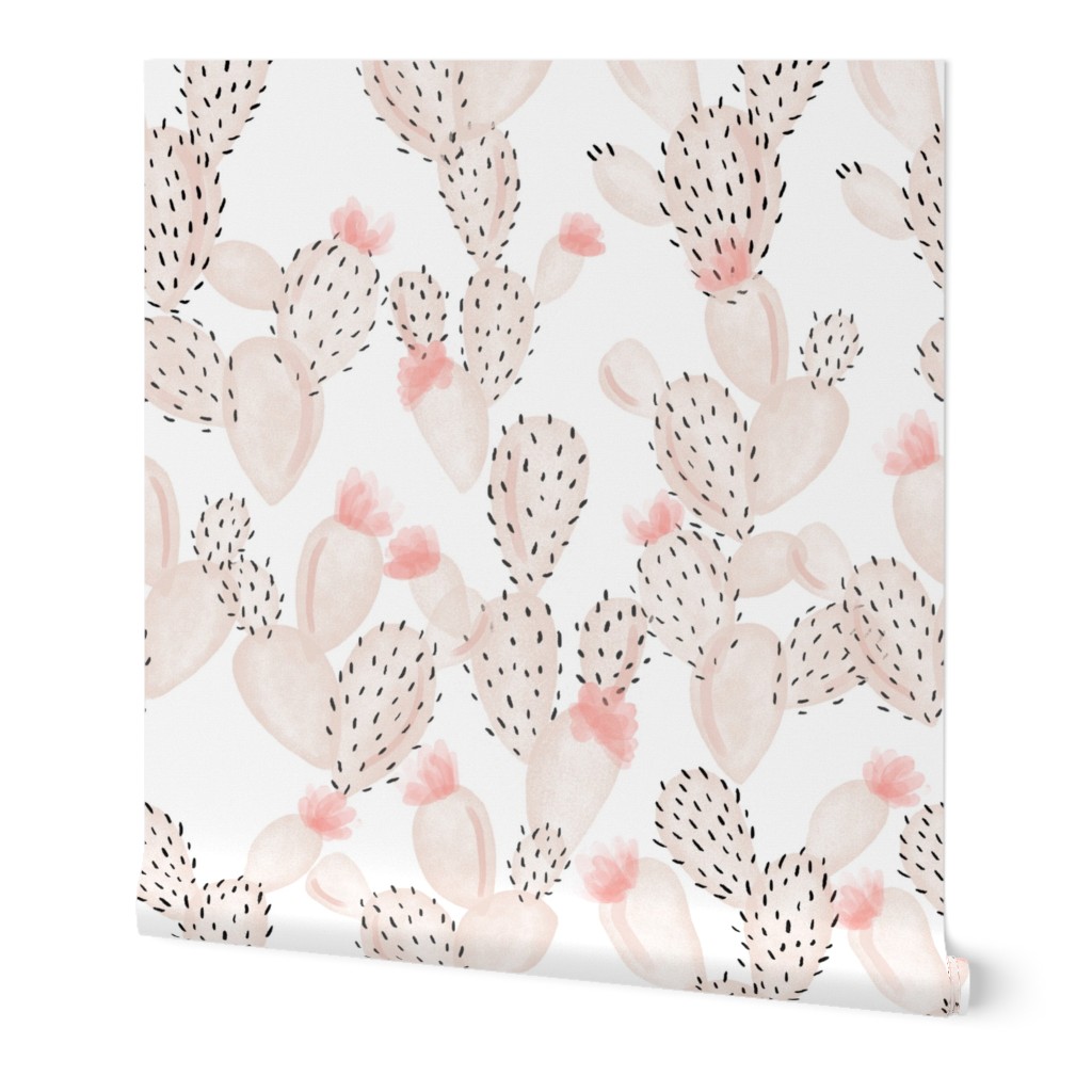 Cactus + Rose - Blush Pink Wallpaper, 2'x12', Prepasted Removable Smooth, Pink