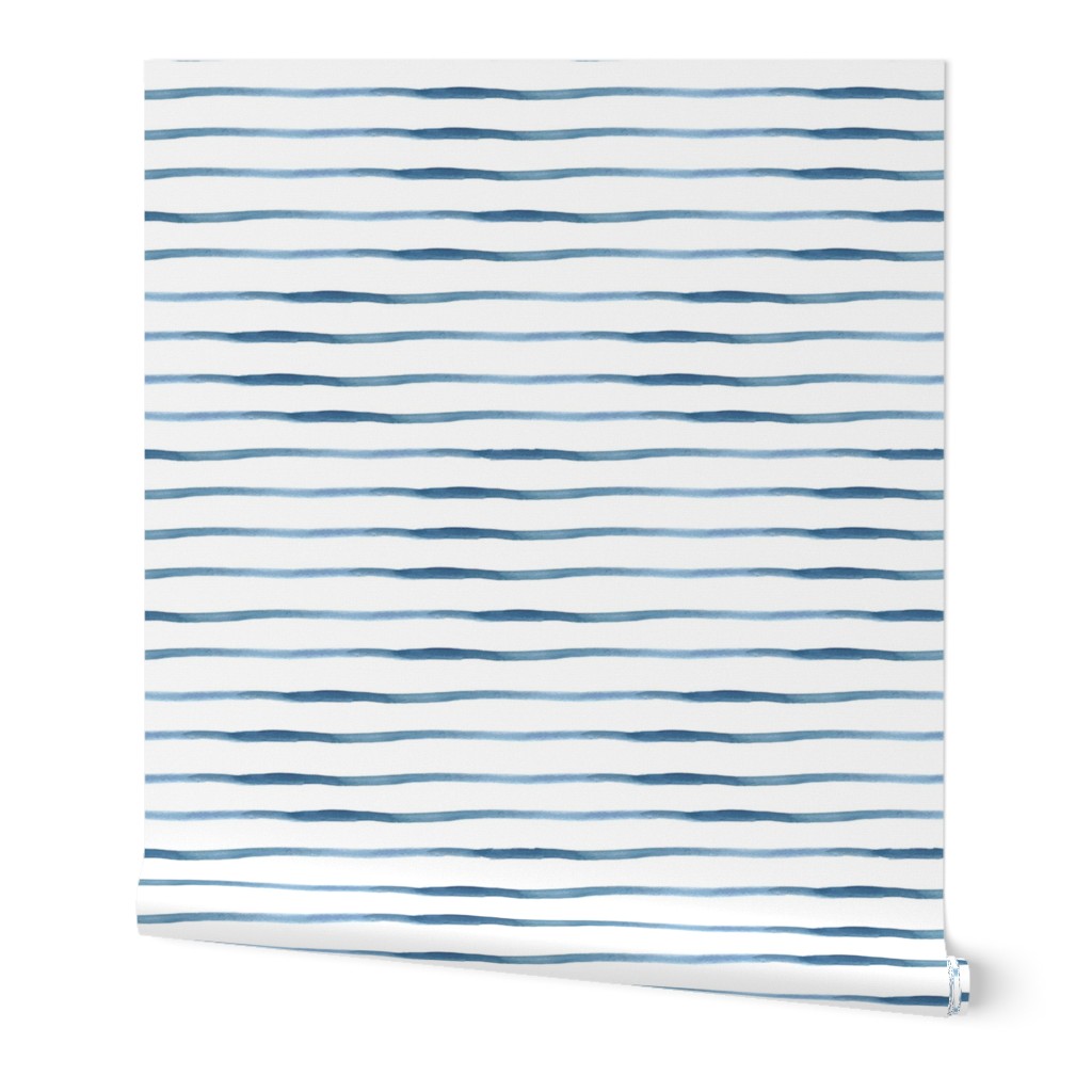 Stripes Watercolor - Blue Wallpaper, 2'x12', Prepasted Removable Smooth, Blue