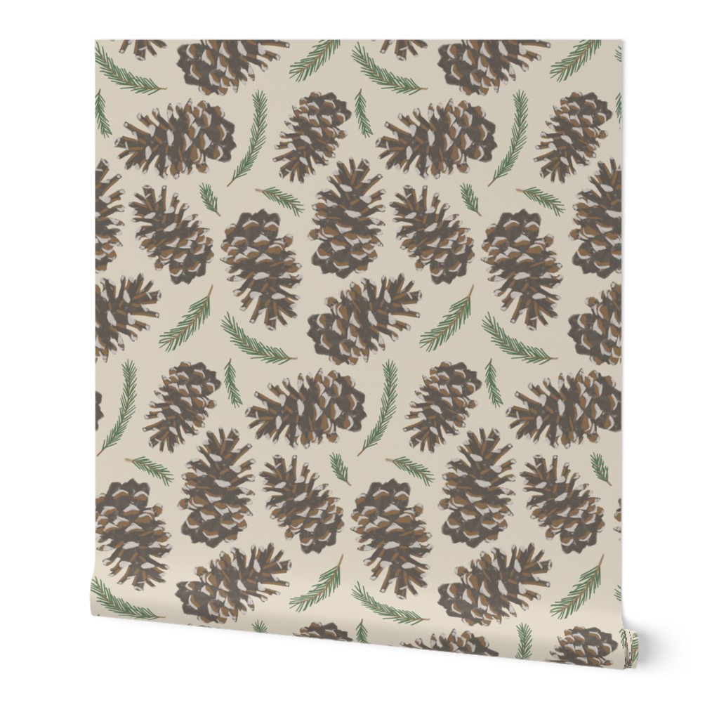 Pine Cones - Neutral Wallpaper, 2'x9', Prepasted Removable Smooth, Beige
