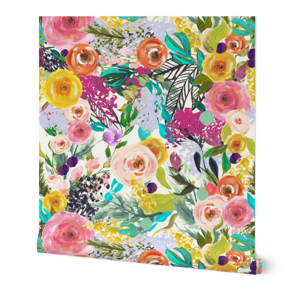 Autumn Blooms - Bright Wallpaper, 2'x3', Prepasted Removable Smooth, Multicolor