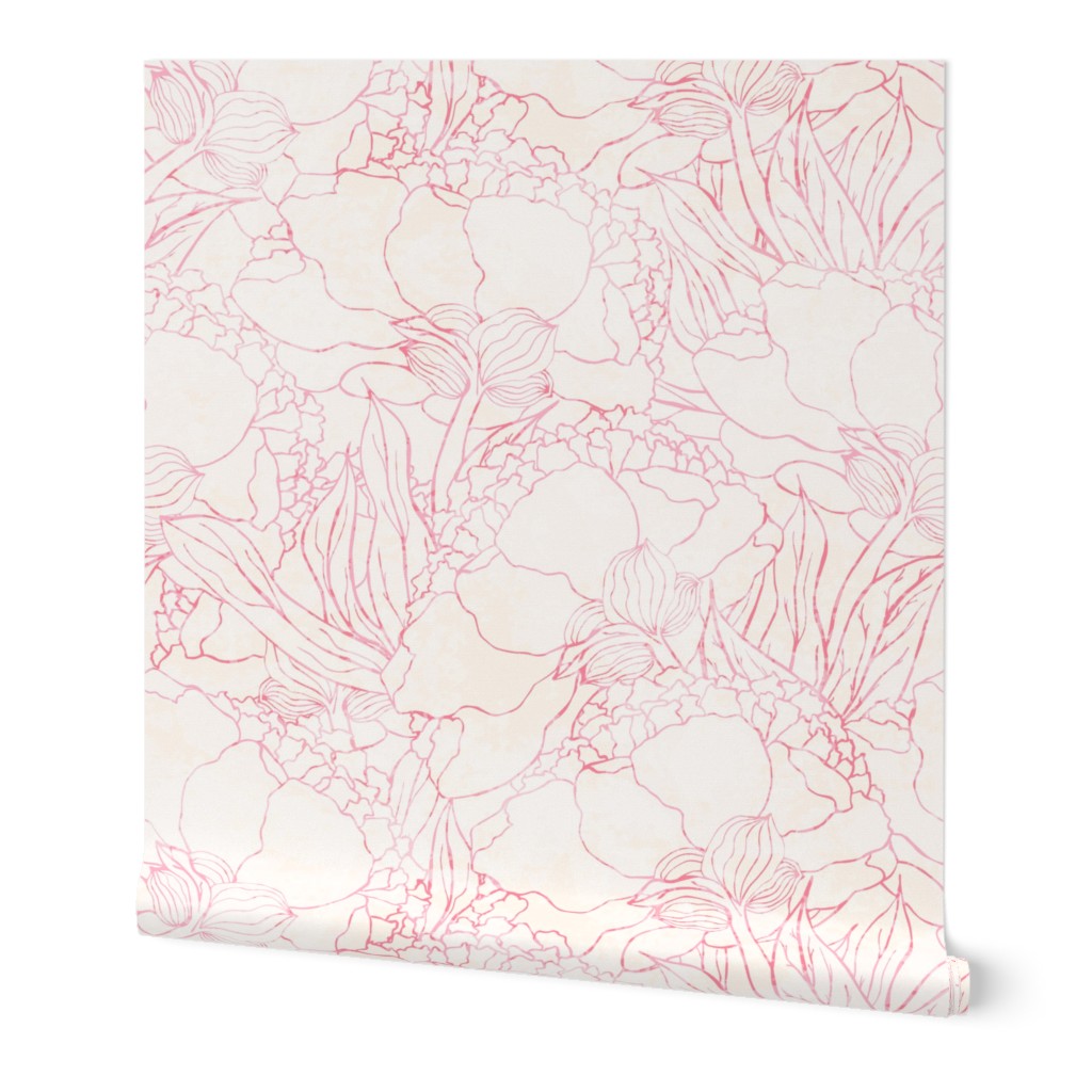 Peonies - Light Pink Wallpaper, 2'x3', Prepasted Removable Smooth, Pink