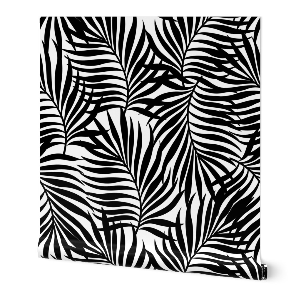 Tropical Palm Frawns - Black and White Wallpaper, 2'x12', Prepasted Removable Smooth, Black