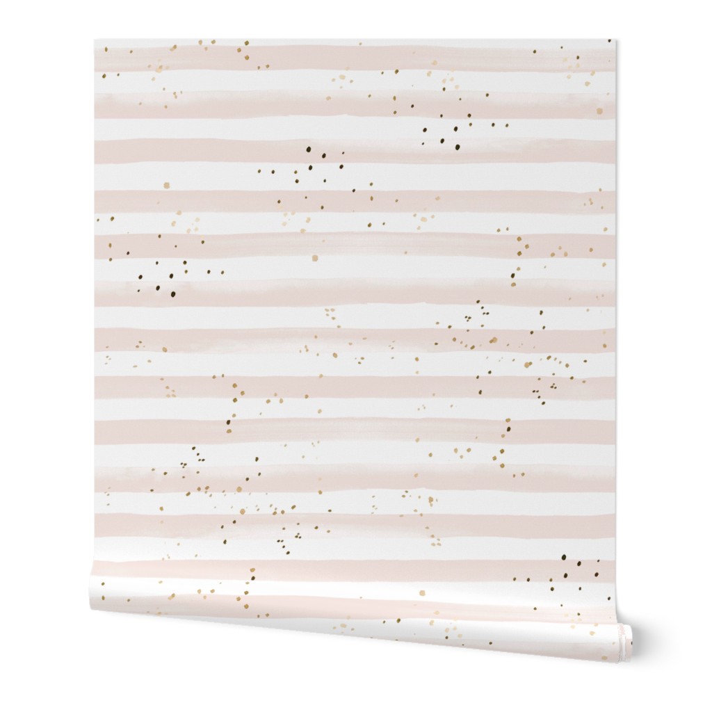 Watercolor Stripe and Dots - Pink Wallpaper, 2'x9', Prepasted Removable Smooth, Pink