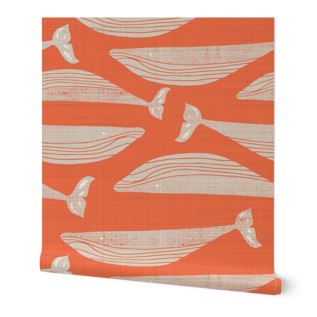 Whales Wallpaper, 2'x3', Prepasted Removable Smooth, Orange