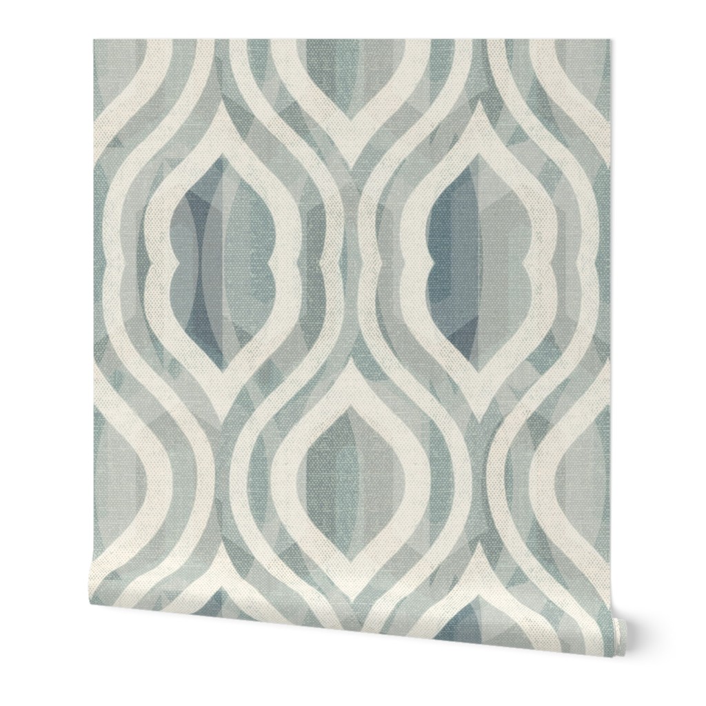 Modern Watercolor Damask - Gray Wallpaper, Test Swatch (2' x 1'), Prepasted Removable Smooth, Gray