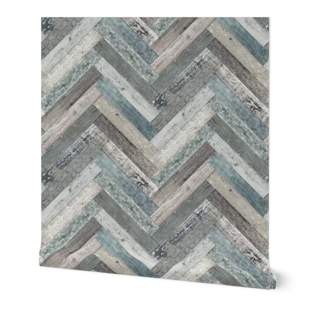 Wood Chevron Tiles Wallpaper, 2'x9', Prepasted Removable Smooth, Gray