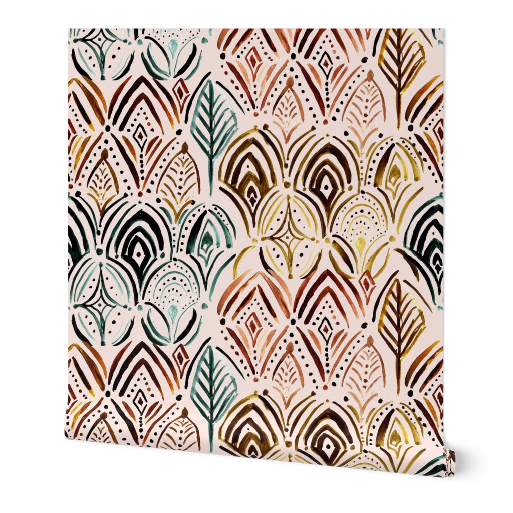 Boho Feather Medallion Wallpaper, 2'x9', Prepasted Removable Smooth, Multicolor
