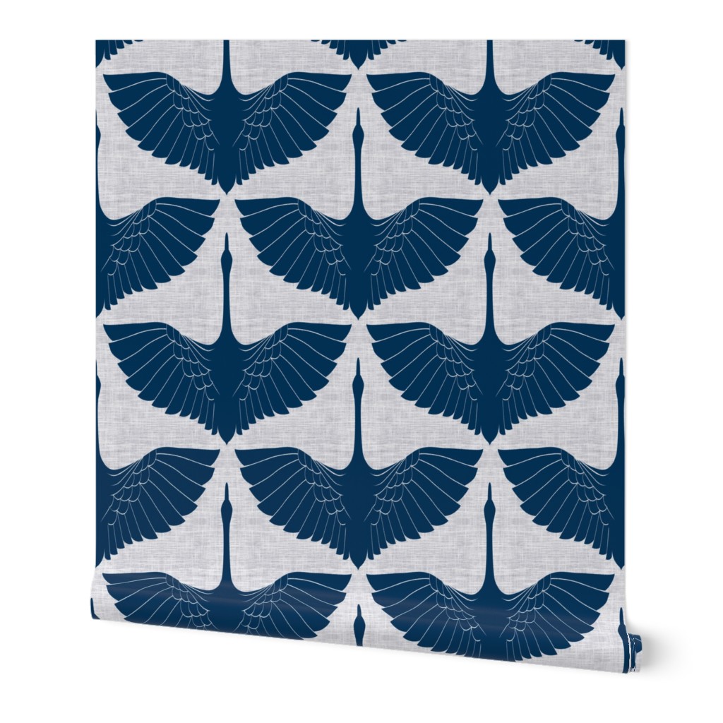 Egret of Happiness - Navy Wallpaper, 2'x9', Prepasted Removable Smooth, Blue