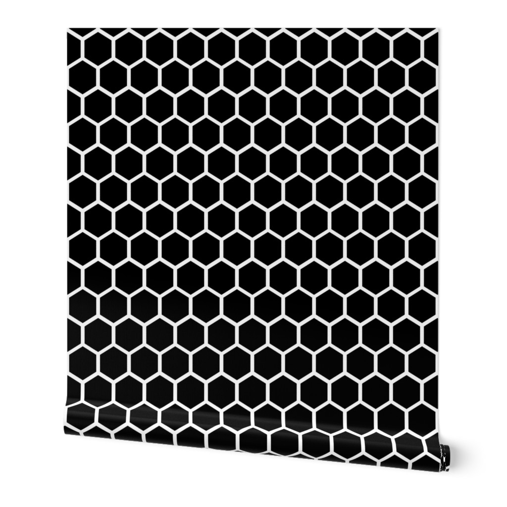 Honeycomb Hexagon - Black and White Wallpaper, 2'x3', Prepasted Removable Smooth, Black