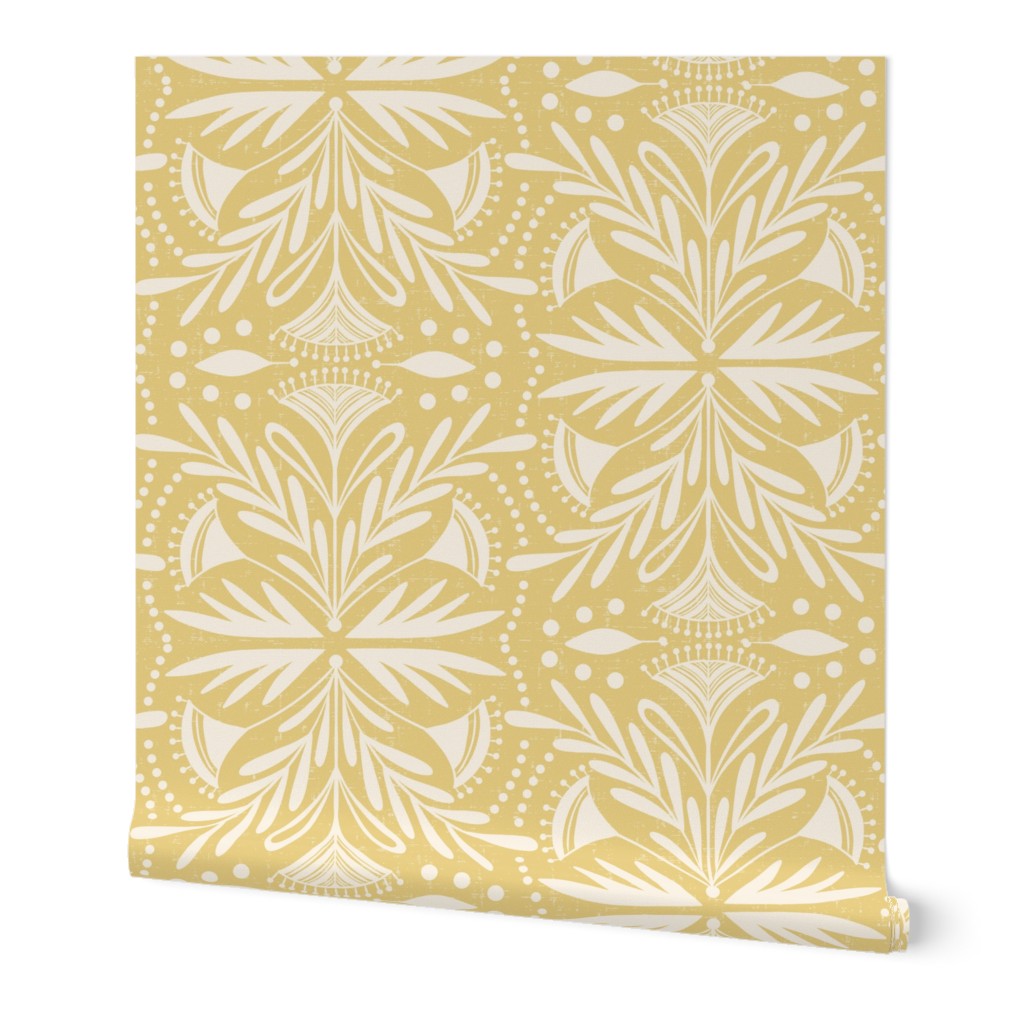 Lenox Damask - Yellow Wallpaper, 2'x3', Prepasted Removable Smooth, Yellow