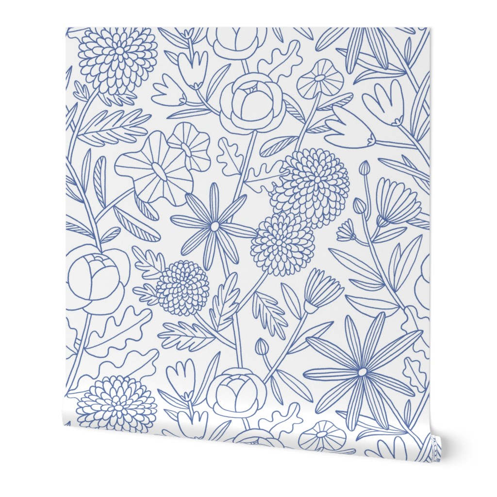 I Have a Lot of Flowers - Blue Wallpaper, 2'x12', Prepasted Removable Smooth, Blue