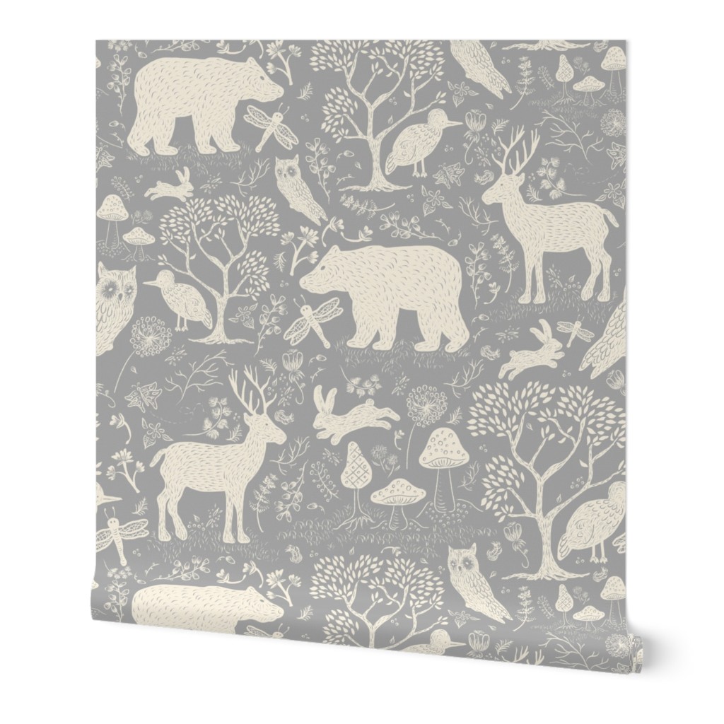 Walk in the Woods - Gray Wallpaper, 2'x3', Prepasted Removable Smooth, Gray