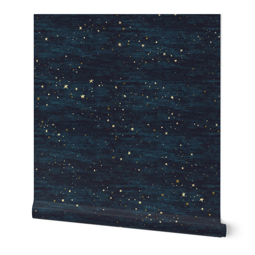 Night Sky Stars - Midnight Blue Wallpaper, 2'x9', Prepasted Removable Smooth, Blue
