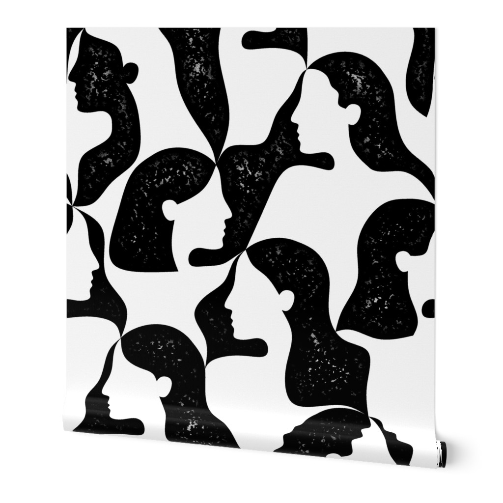 Girls - Black and White Wallpaper, 2'x3', Prepasted Removable Smooth, Black
