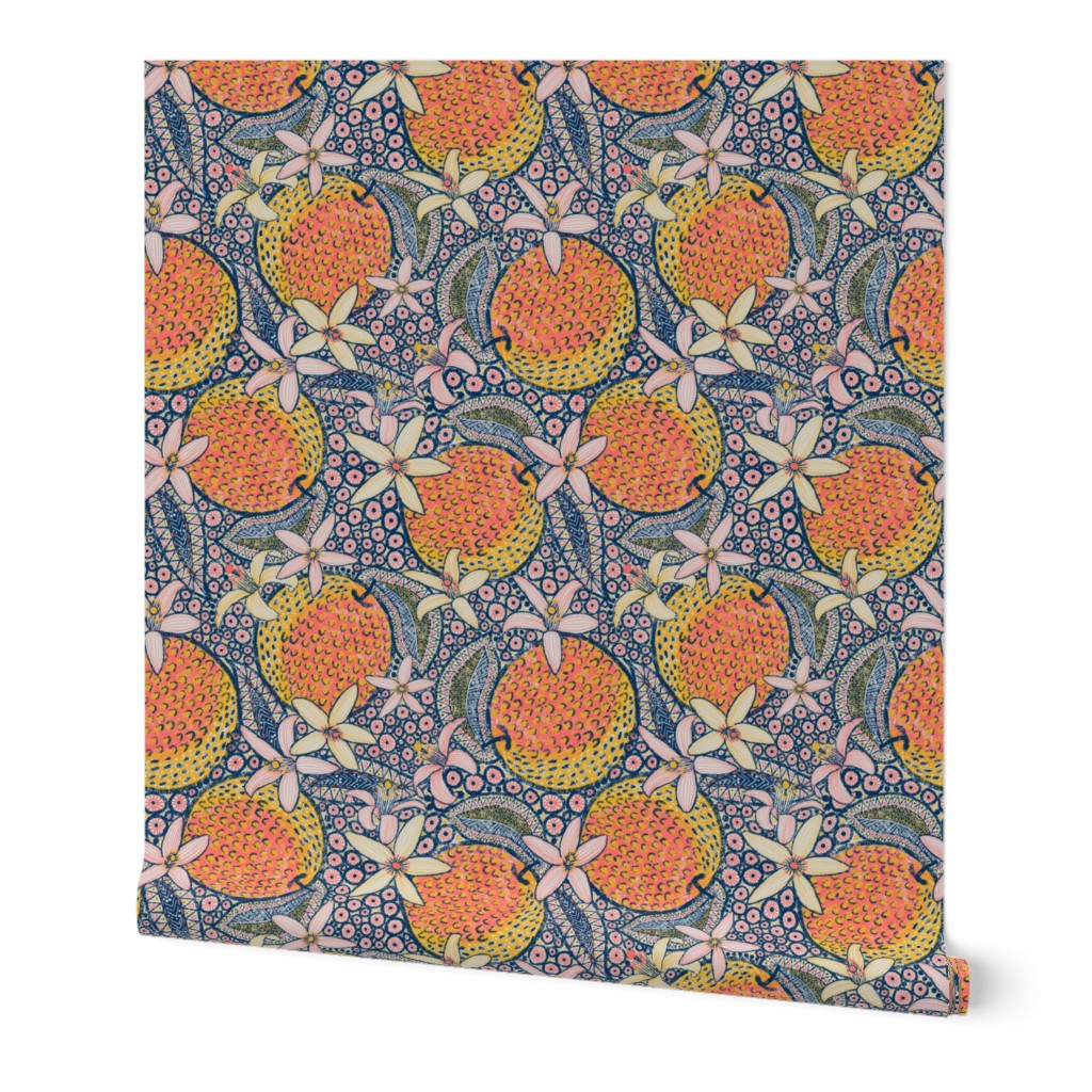 African Oranges - Multi Wallpaper, 2'x9', Prepasted Removable Smooth, Multicolor