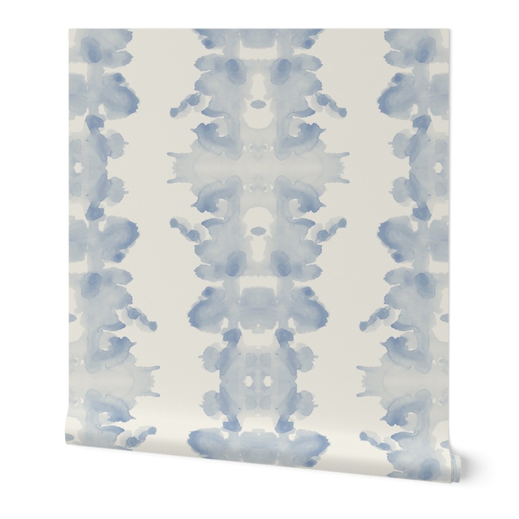 Double Inkblot - Light Blue and Cream Wallpaper, 2'x3', Prepasted Removable Smooth, Blue