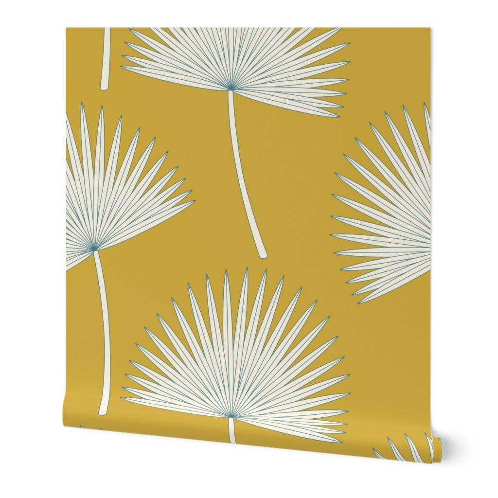 Boho Sunshine Palm Leaves Wallpaper, 2'x12', Prepasted Removable Smooth, Yellow