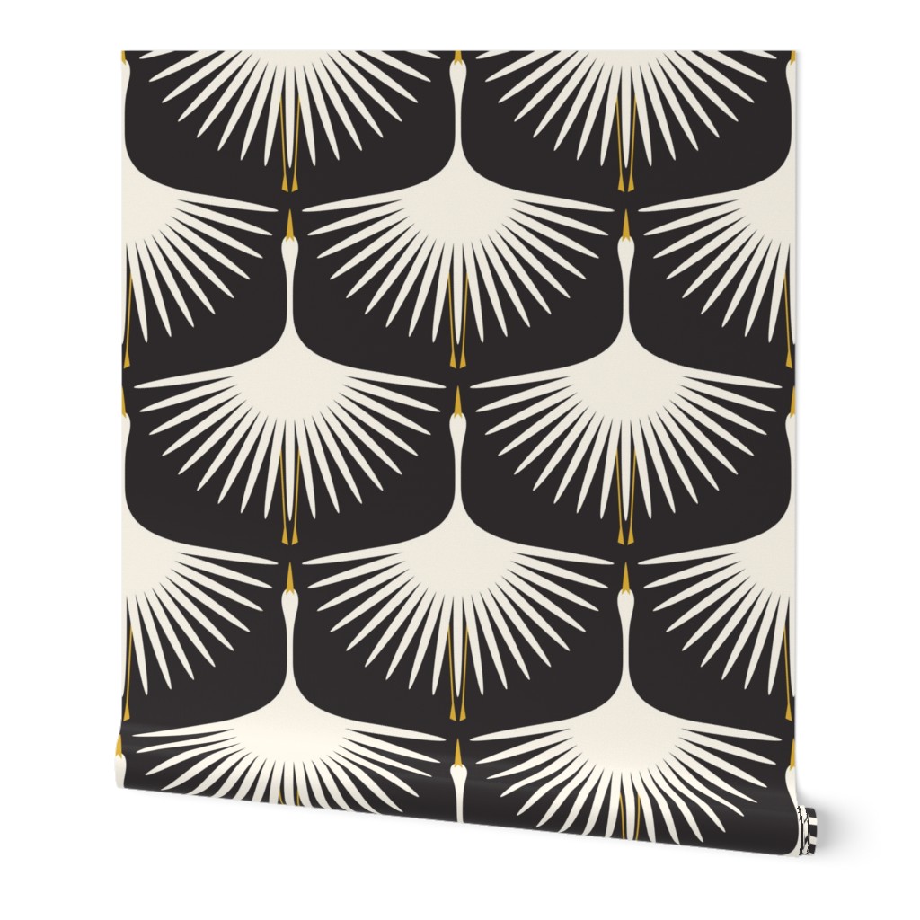 Art Deco Swans Wallpaper, 2'x3', Prepasted Removable Smooth, Black