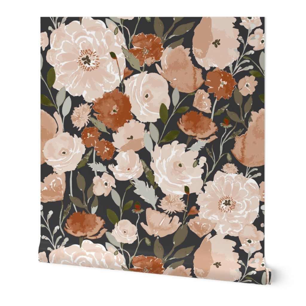 Poppy Garden - Copper Wallpaper, 2'x9', Prepasted Removable Smooth, Multicolor