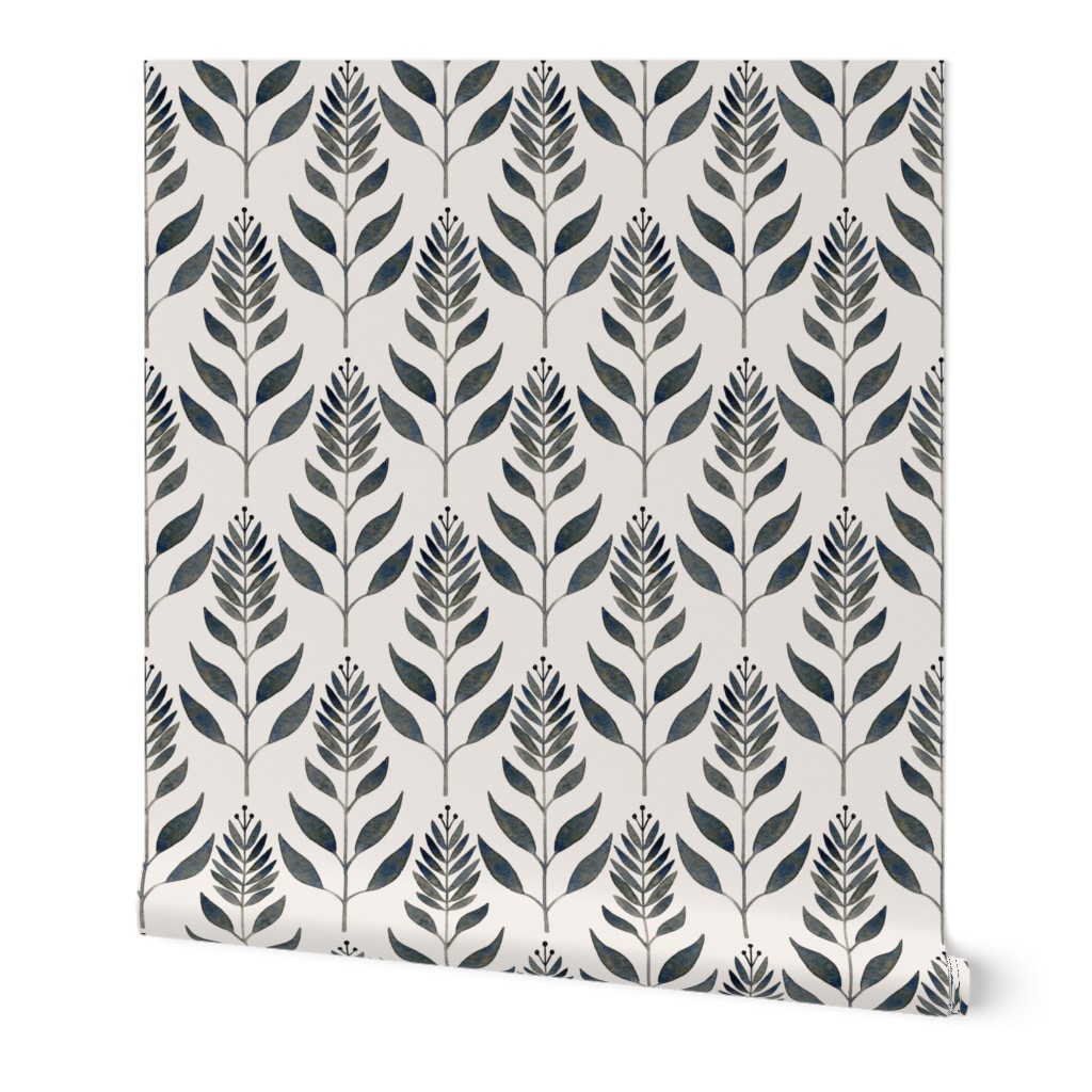 Antiqued Leaves - Navy Wallpaper, Test Swatch (2' x 1'), Prepasted Removable Smooth, Beige