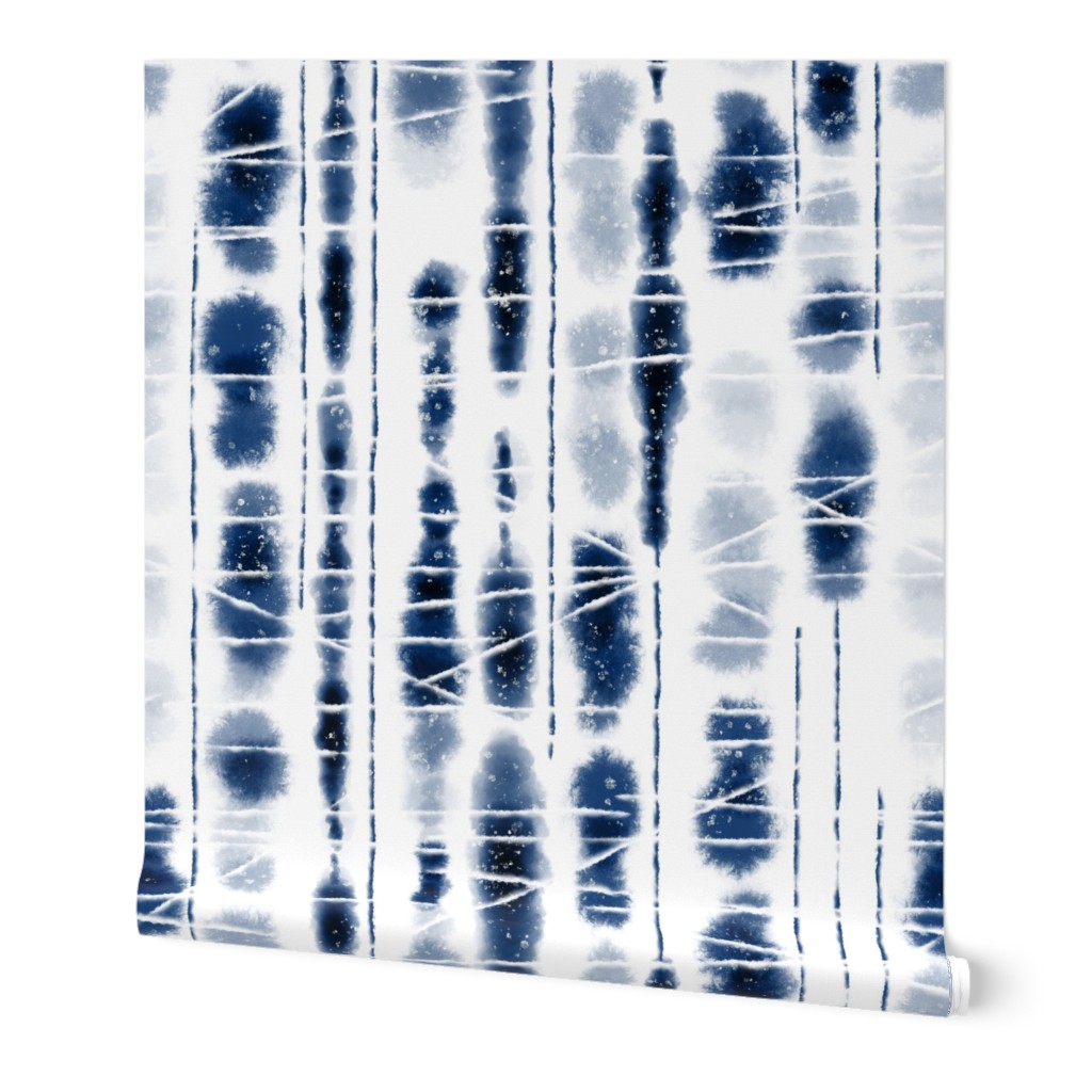 Shibori Stripes - Indigo Wallpaper, 2'x9', Prepasted Removable Smooth, Blue