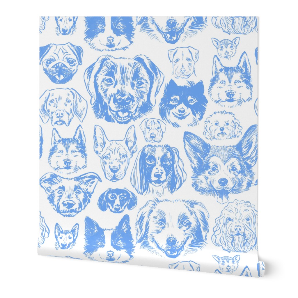 Dogs - Periwinkle Blue Wallpaper, 2'x9', Prepasted Removable Smooth, Blue