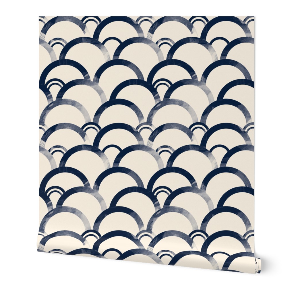 Shibori Rabbit Rings - Navy Blue Wallpaper, 2'x3', Prepasted Removable Smooth, Blue