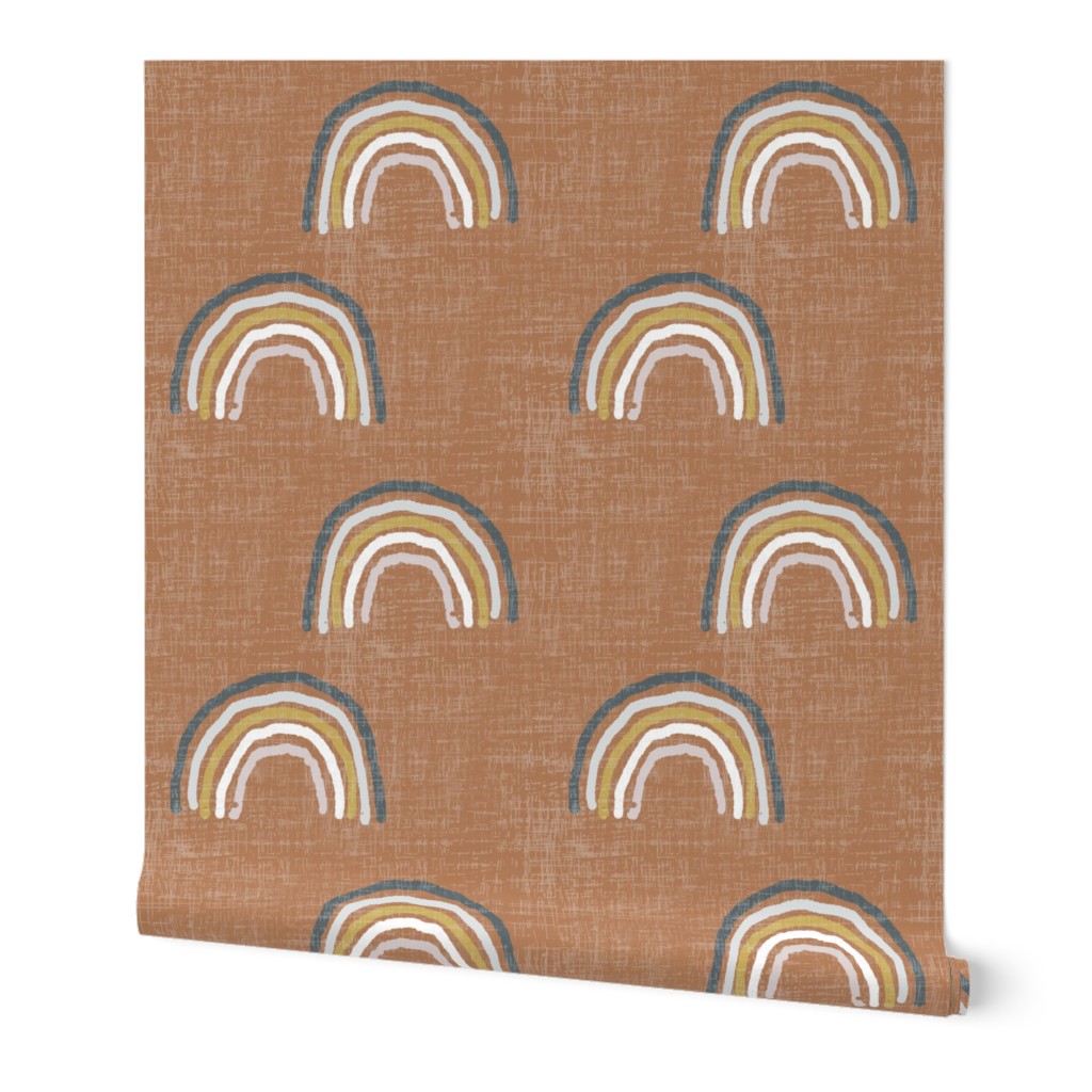 Indian Summer Rainbow - Orange Wallpaper, 2'x3', Prepasted Removable Smooth, Brown