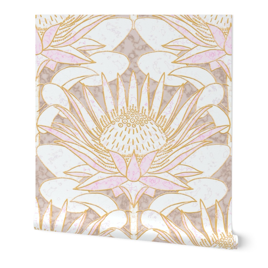 King Protea Art Deco - Pink Wallpaper, Test Swatch (2' x 1'), Prepasted Removable Smooth, Pink
