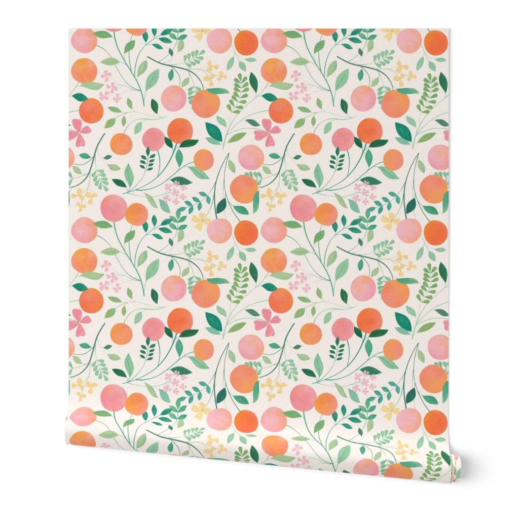 Peaches - Multi on Beige Wallpaper, 2'x12', Prepasted Removable Smooth, Multicolor