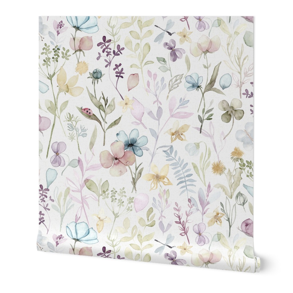 Spring Floral Meadow - Multi Wallpaper, Test Swatch (2' x 1'), Prepasted Removable Smooth, Multicolor