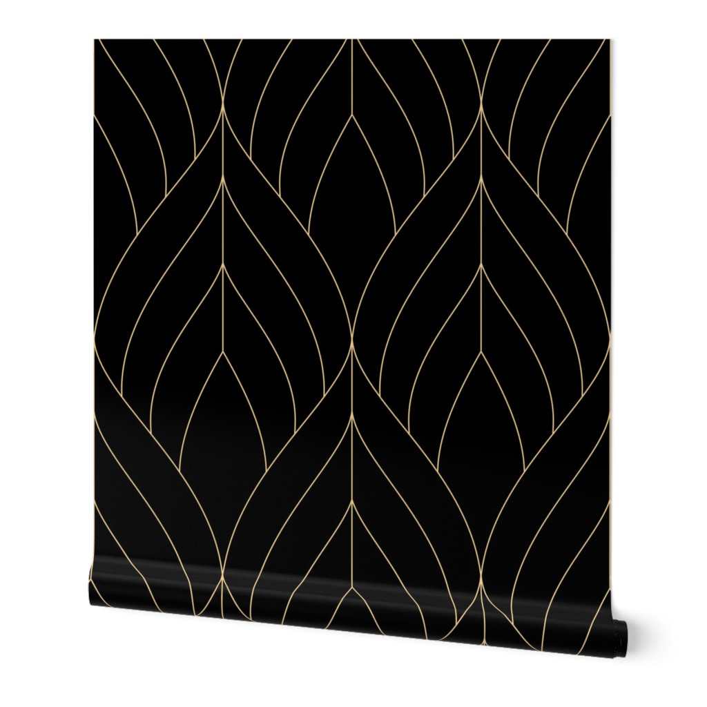 Art Deco Blossoms - Dark Wallpaper, 2'x12', Prepasted Removable Smooth, Black