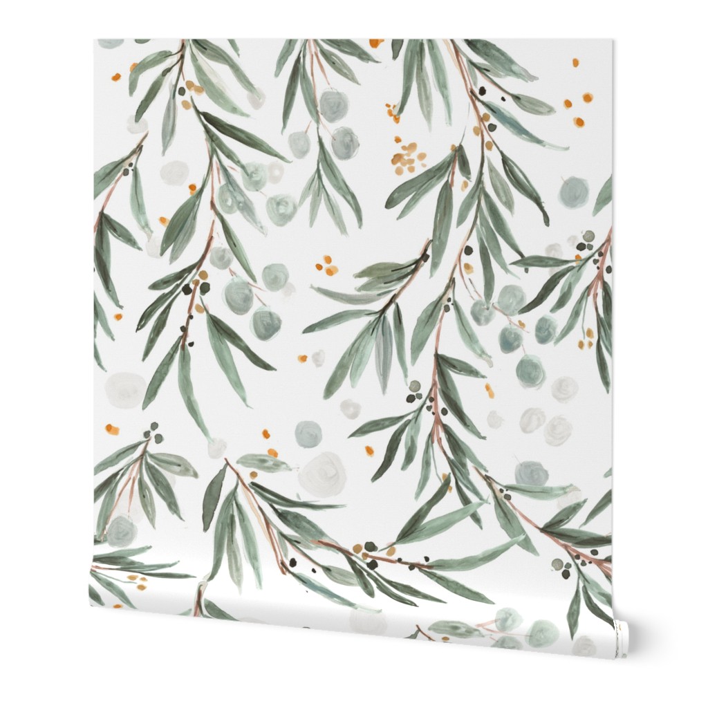 Wispy Leaves - Green Wallpaper, 2'x12', Prepasted Removable Smooth, Green