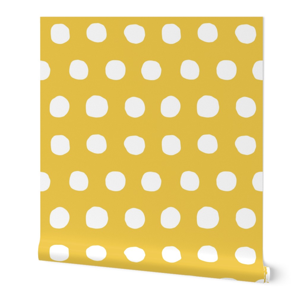 Dots - Yellow and White Wallpaper, 2'x3', Prepasted Removable Smooth, Yellow