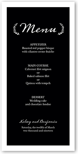 Refined Monogram Wedding Menu, Black, 4x8 Menu, Matte, Signature Smooth Cardstock, Square, Black
