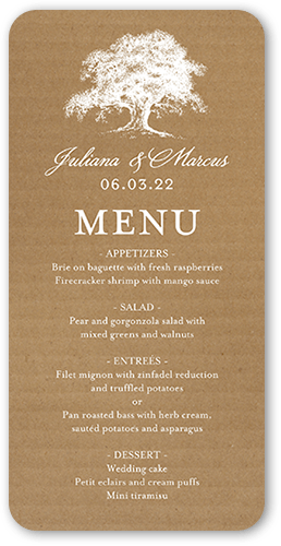 Rustic Statement Wedding Menu, Brown, 4x8 Menu, Pearl Shimmer Cardstock, Rounded, Camel