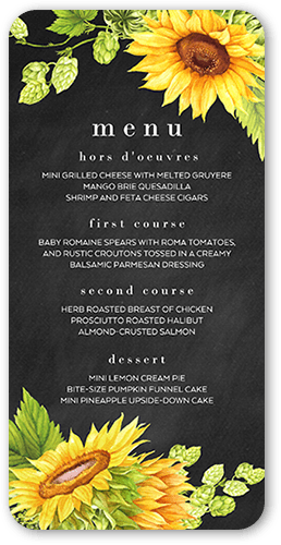 Sunny Celebration Wedding Menu, Black, 4x8 Menu, Matte, Signature Smooth Cardstock, Rounded, Black